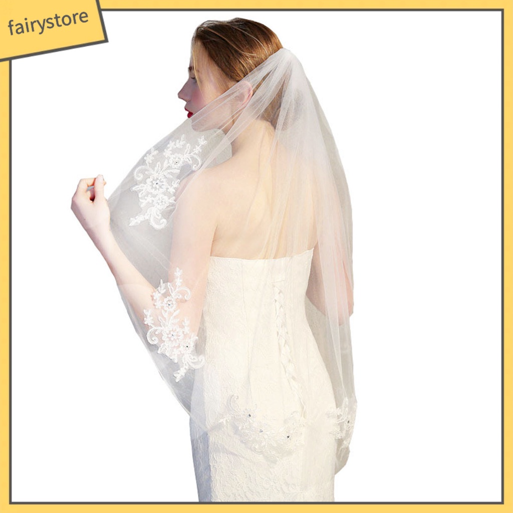 [FRO] Mạng Che Mặt Phối Ren Lưới Đính Đá Quyến Rũ Đẹp Mắt Với Một Lớp Trang Trí Tóc Để Chụp Ảnh Cưới