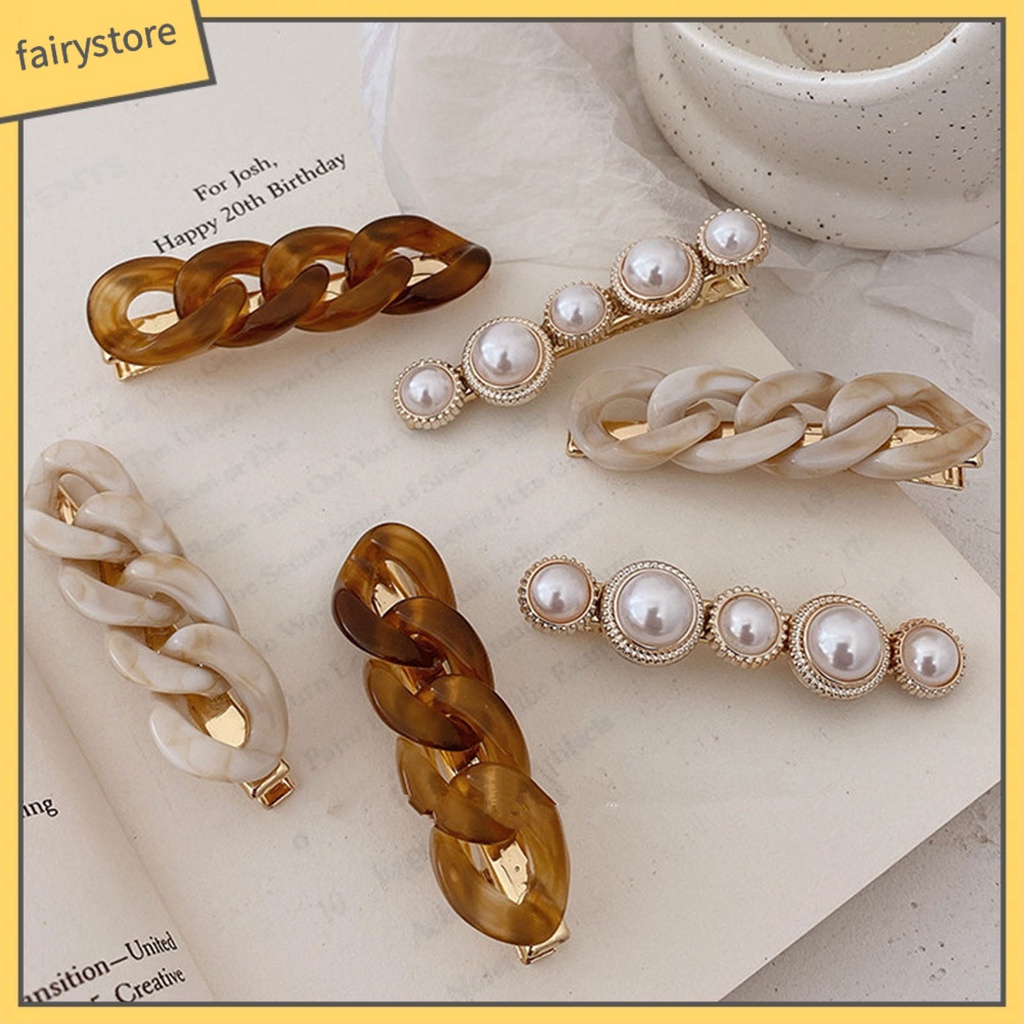 Set 1 / 2 Kẹp Tóc Dạng Chuỗi Hạt Ngọc Trai Giả Bằng Kim Loại