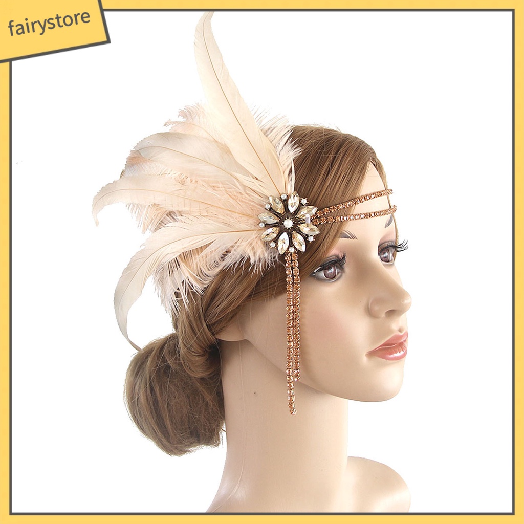 Băng Đô Cài Tóc Đính Đá Nhân Tạo Phối Lông Công Thời Trang