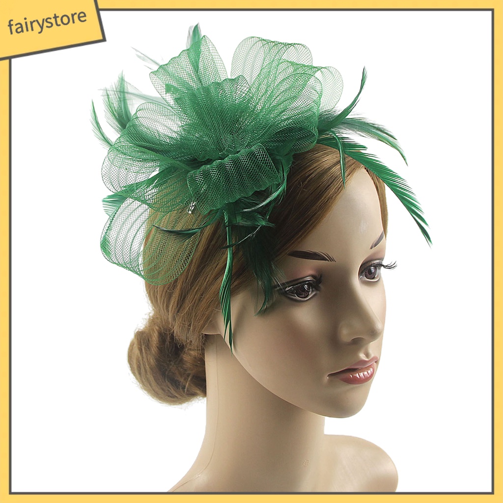 [FRO] Cài Tóc Lưới Thắt Nơ Nhiều Lớp Đính Lông Vũ Cổ Điển Nhìn Xuyên Qua Đầu Trang Trí Đám Cưới