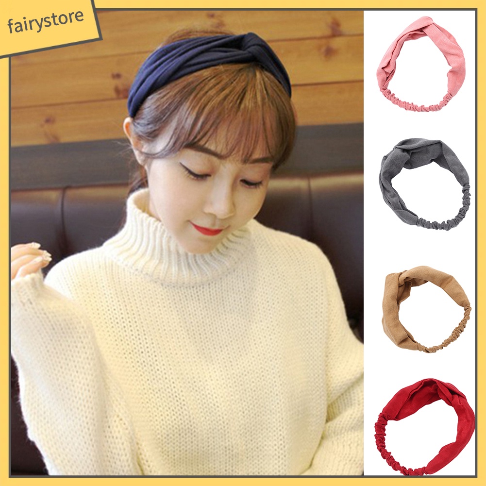 Băng Đô Cài Tóc Thắt Nút Bằng Da Lộn Màu Trơn Phong Cách Vintage Dành Cho Nữ