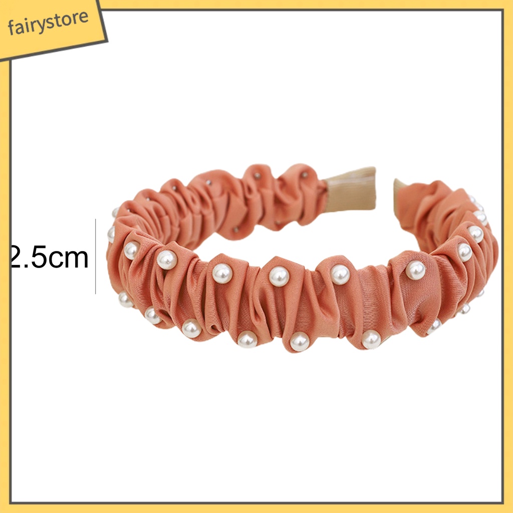 Băng Đô Bản Rộng Đính Ngọc Trai Nhân Tạo Chống Trượt Cho Nữ