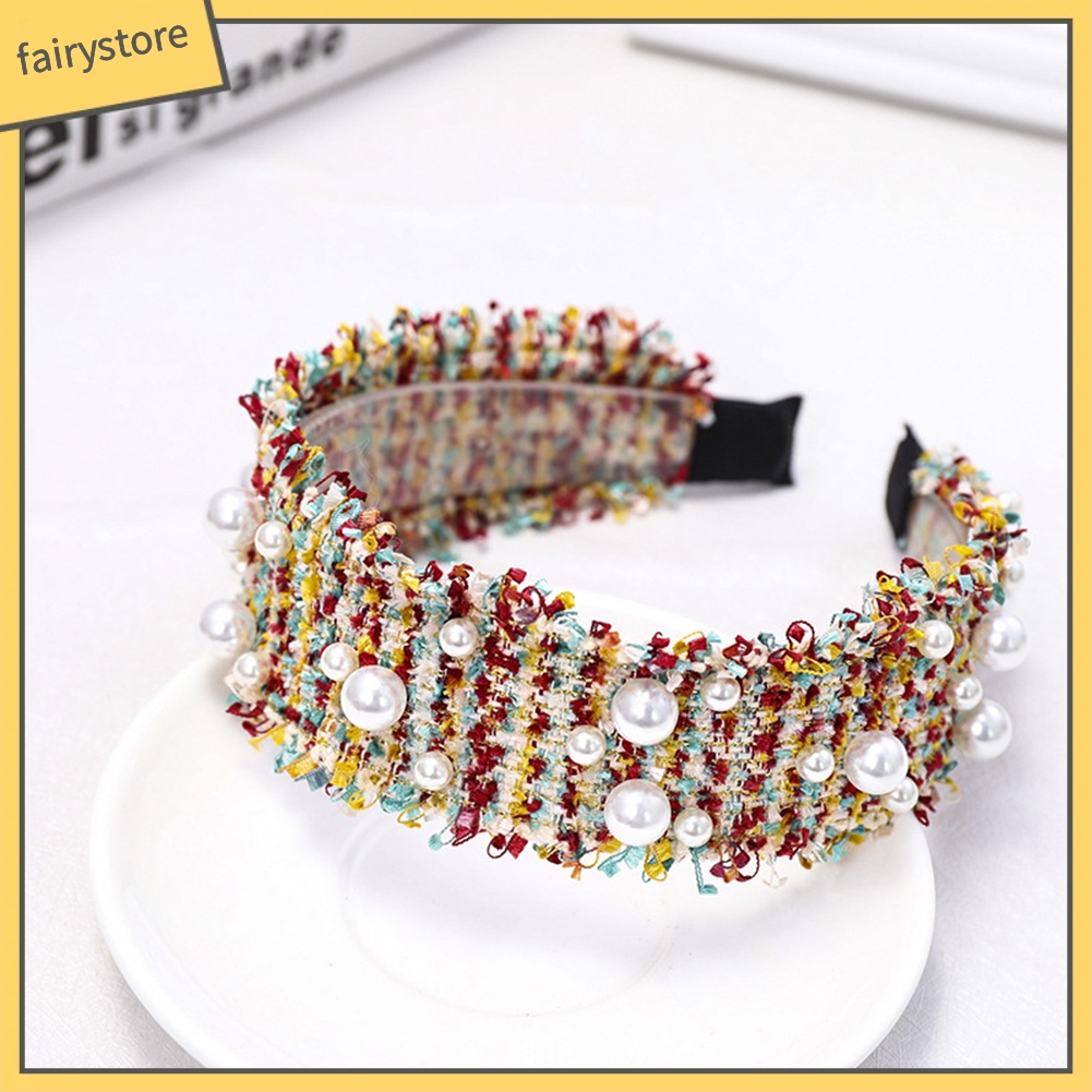 Băng Đô Dệt Kim Đính Ngọc Trai Nhân Tạo Phong Cách Hàn Quốc Cho Nữ