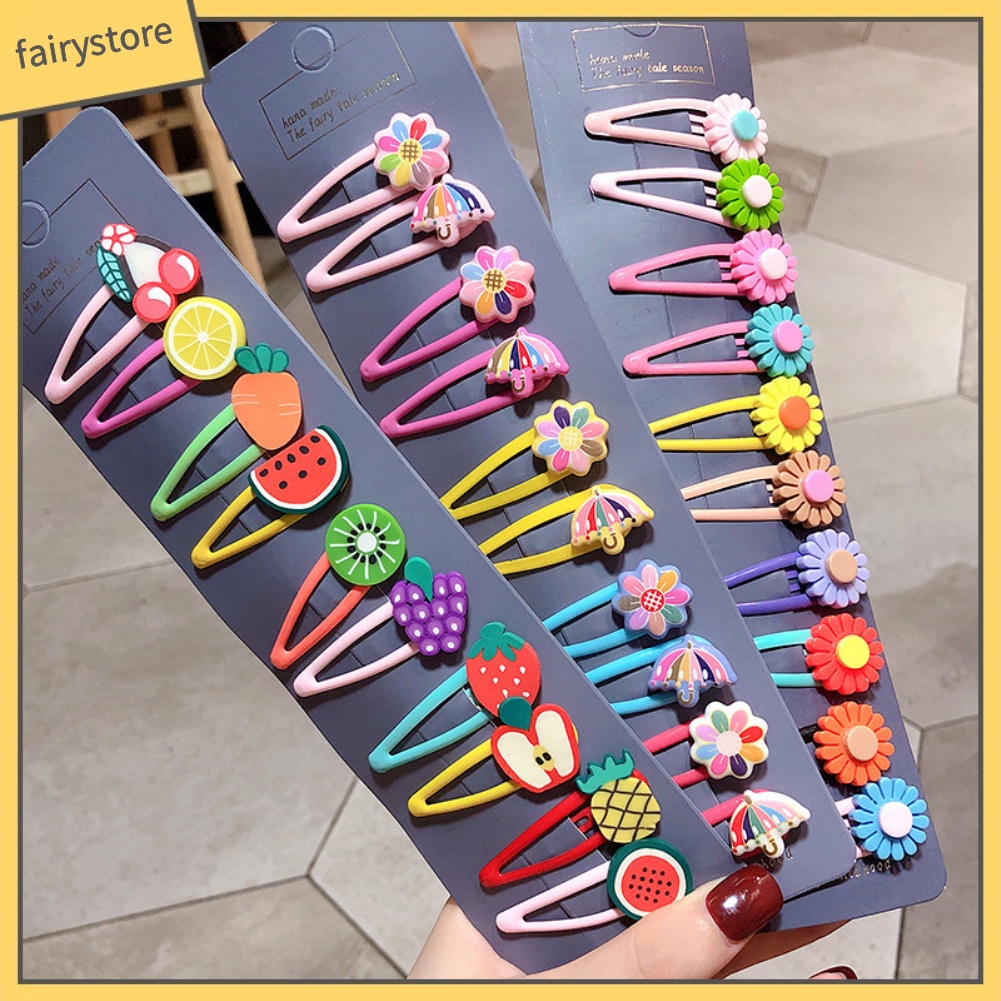 Set 10 Kẹp Tóc Hình Cây Dù / Hoa / Trái Cây Dễ Thương Cho Bé Gái
