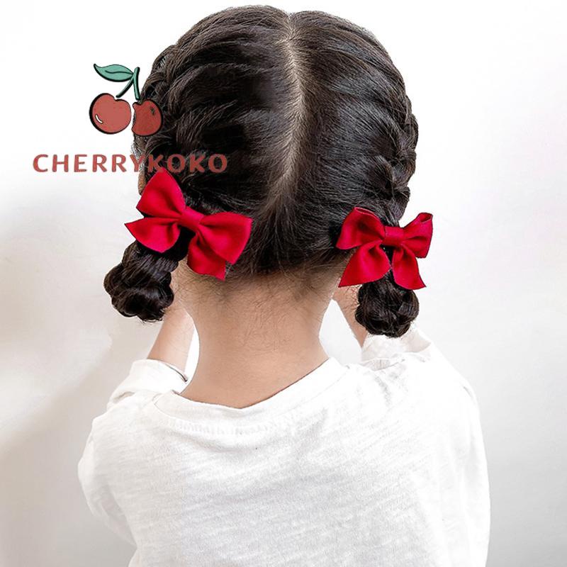 🍒🍒CHERRYKOKO Set 2 Kẹp Tóc Nơ Màu Trơn Dễ Thương Cho Bé Gái