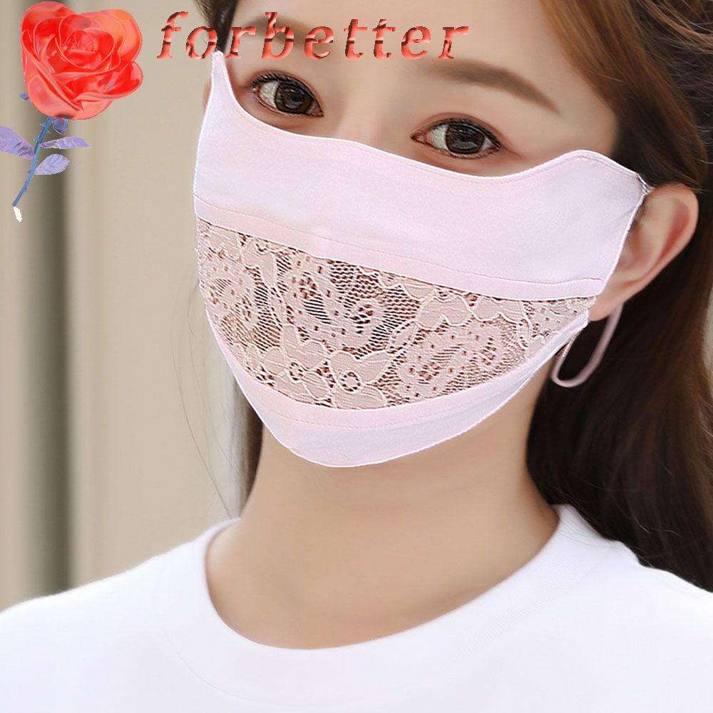 Khẩu Trang Chống Nắng Bằng Lụa Lạnh Phối Ren Màu Trơn Dạng Treo Tai Bảo Vệ Mắt Thời Trang Cho Nữ