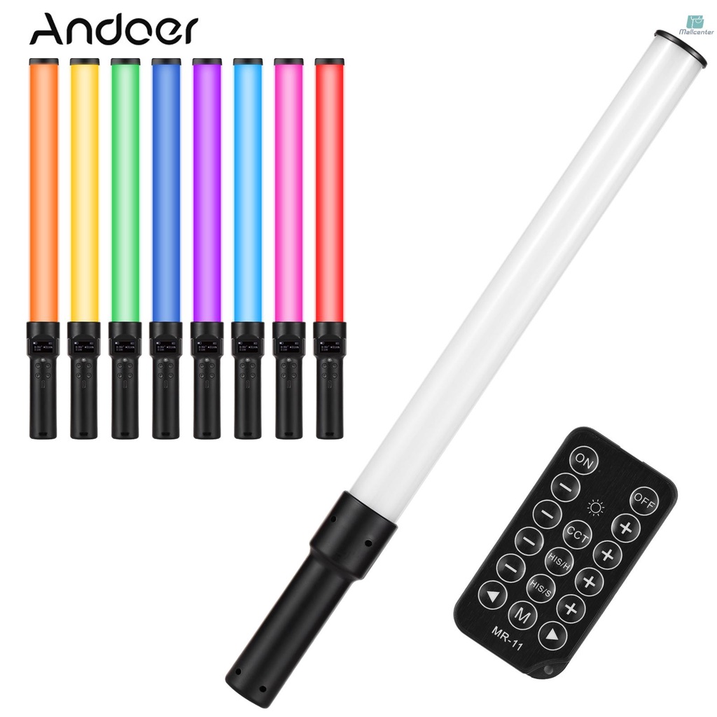 Andoer D3 Handheld RGB Light Tube LED Video Light Wand 2500K-9900K Dimmable 21 Lighting Scene Effects Built-in Battery with LCD Screen Remote Control for Vlog Live Streaming Product Portrait Photograp