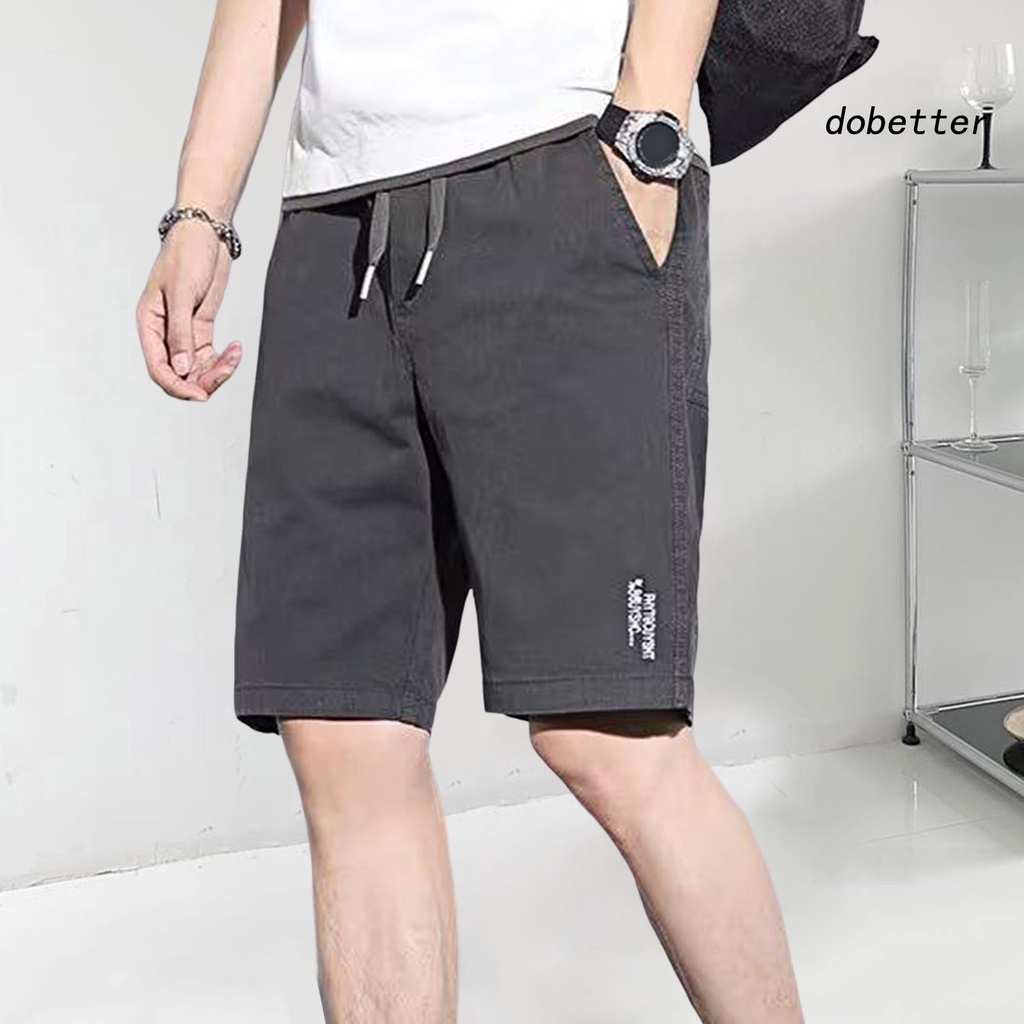 [DO] Quần Short Dây Rút Co Giãn Màu Trơn Dài Đến Đầu Gối Có Túi Dành Cho Nam Tập Thể Thao Chạy Bộ