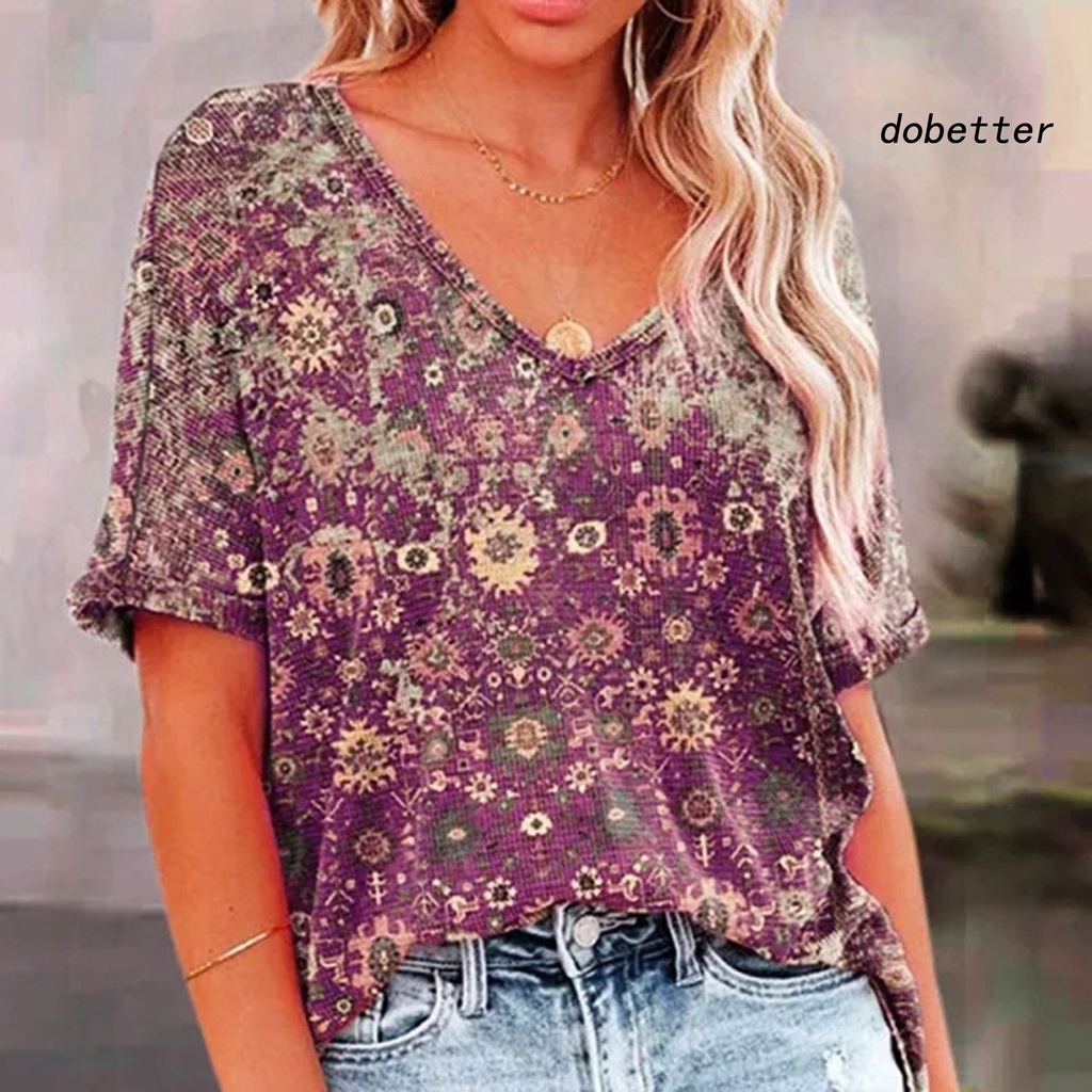 Áo Thun Tay Ngắn Cổ Chữ V In Họa Tiết Hoa 3D Phong Cách Đường Phố Thời Trang Mùa Hè Cho Nữ