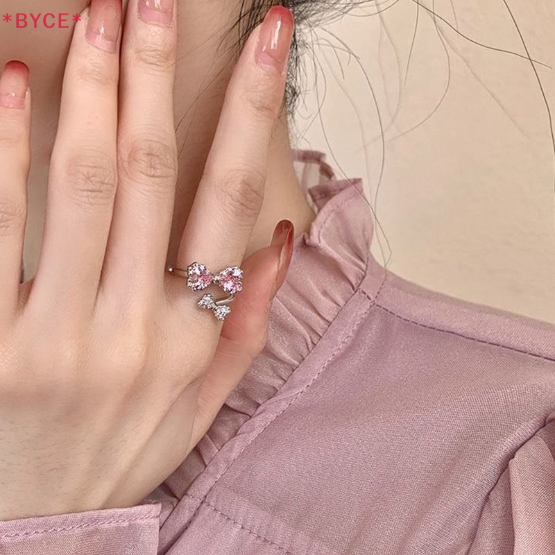 Byce &gt; Nhẫn Hở Hình Nơ Hồng Tinh Tế Thời Trang Hàn Quốc Dễ Thương Đơn Giản Có Thể Điều Chỉnh Cho Nữ Mới