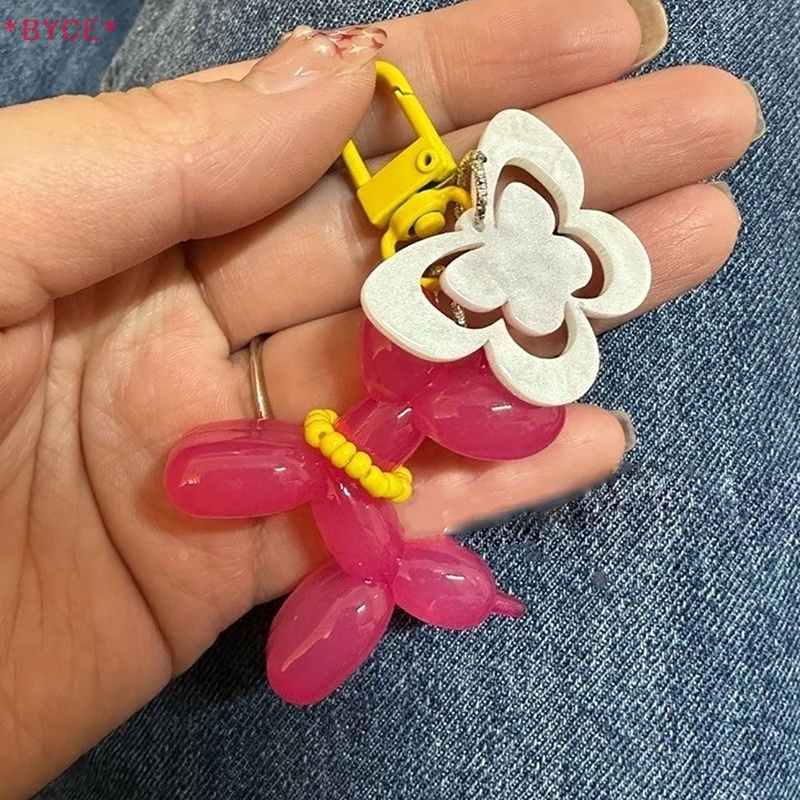 Móc Khóa Hình Chú Chó Và Bong Bóng Bằng Acrylic Màu Kẹo Dễ Thương Mới