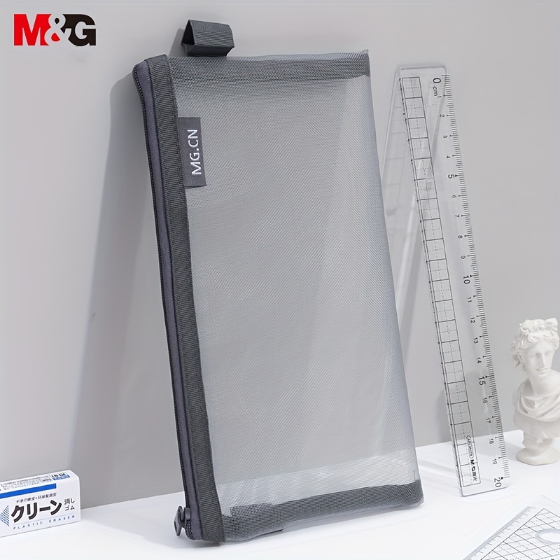Túi đựng bút M&G bằng PVC dạng lưới màu xám trong suốt sức chứa lớn có khóa kéo tiện dụng cho học sinh