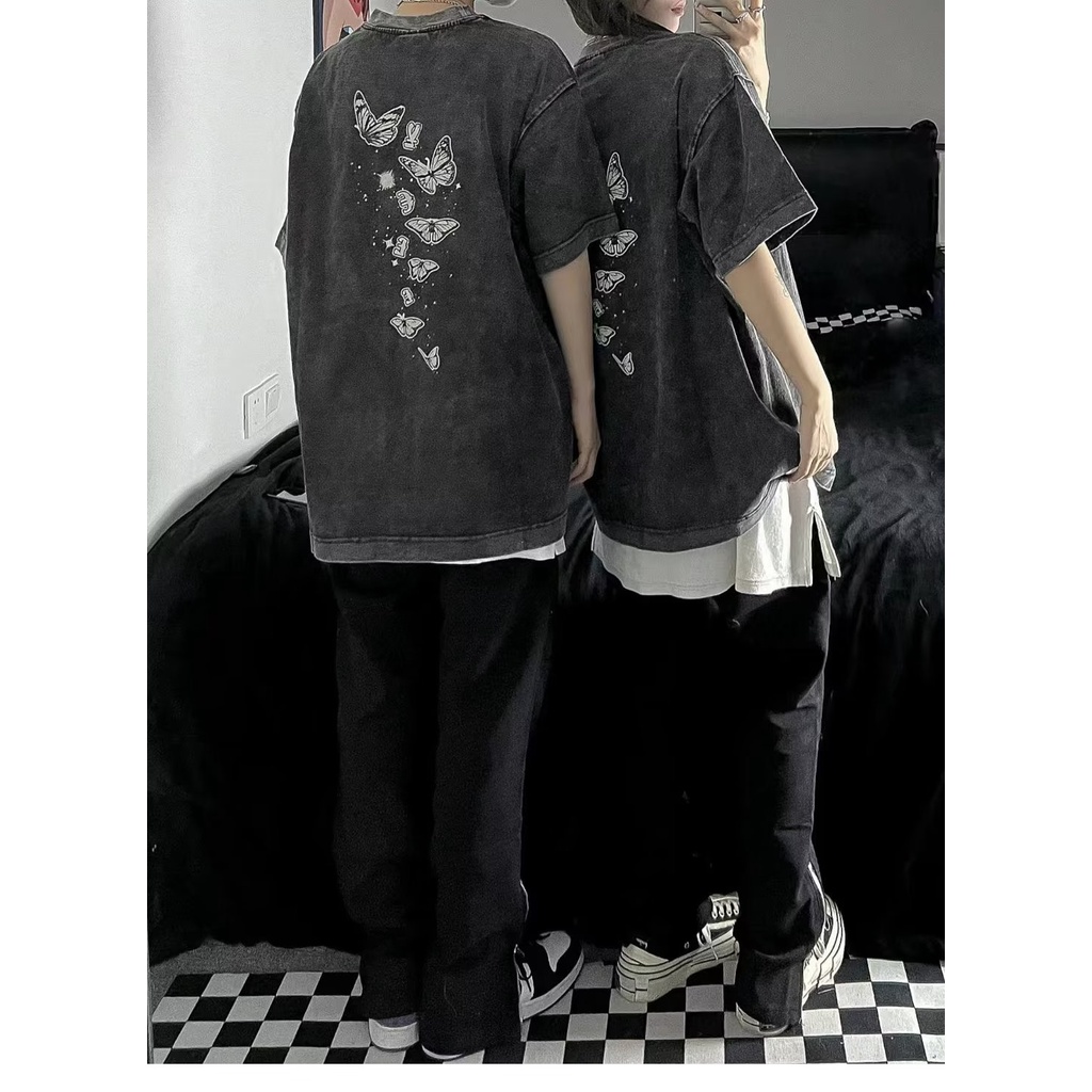 Áo Thun Tay Ngắn Cổ Tròn Dáng Rộng In Hình Bướm Phong Cách Retro Mỹ Thời Trang Mùa Hè Cá Tính