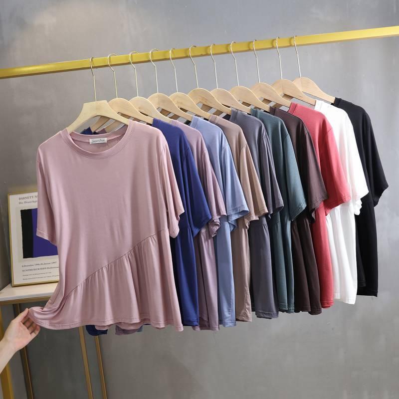 Áo Thun Tay Ngắn Cổ Tròn Màu Trơn Dáng Rộng Thời Trang Mùa Hè Phong Cách Hàn Quốc Mới 2023