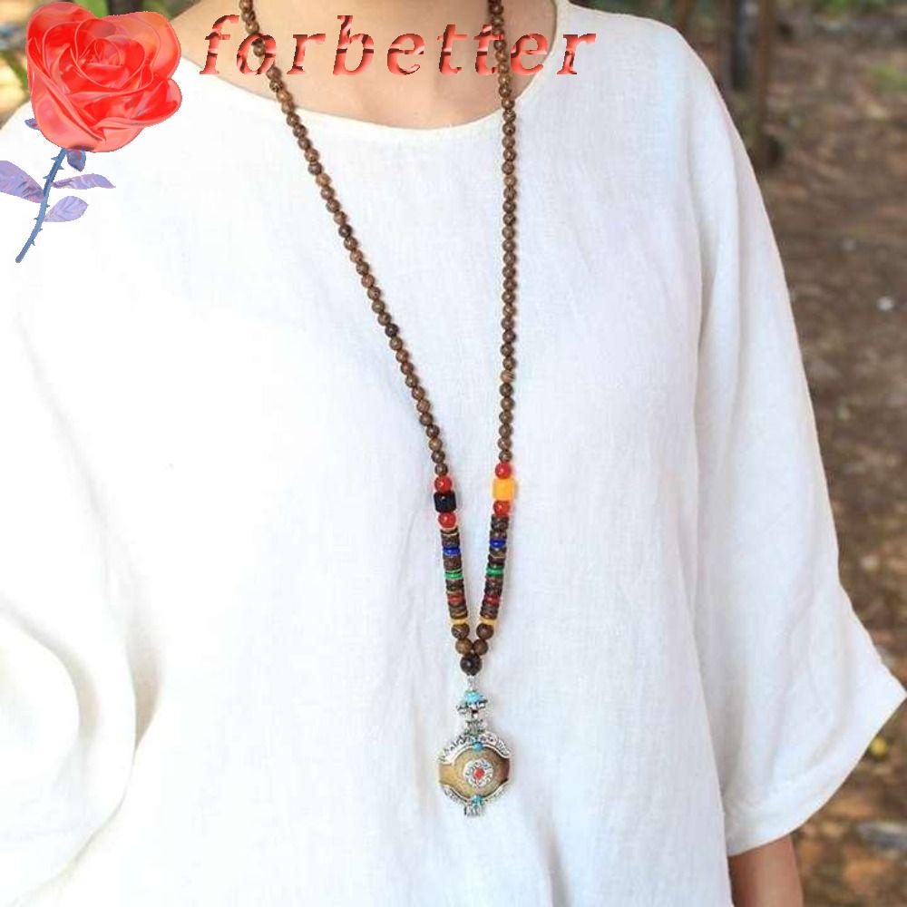 Vòng cổ Dạng Chuỗi Hạt Gỗ Dài Phối Mặt Hình Voi Phong Cách Boho Thời Trang Cho Nữ