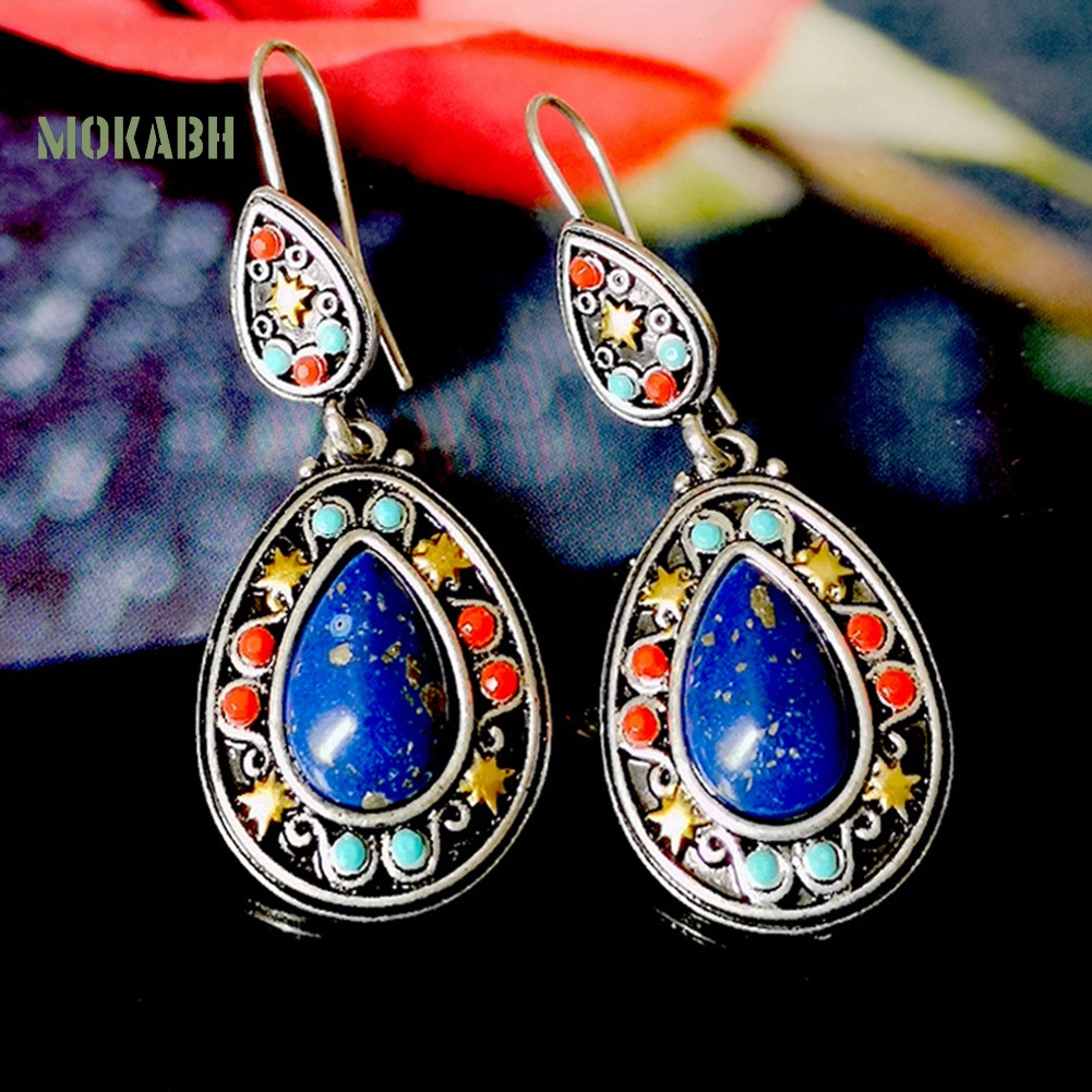 [Mok Abh] Bông Tai Hình Giọt Nước Có Đính Đá Giả Phong Cách Vintage