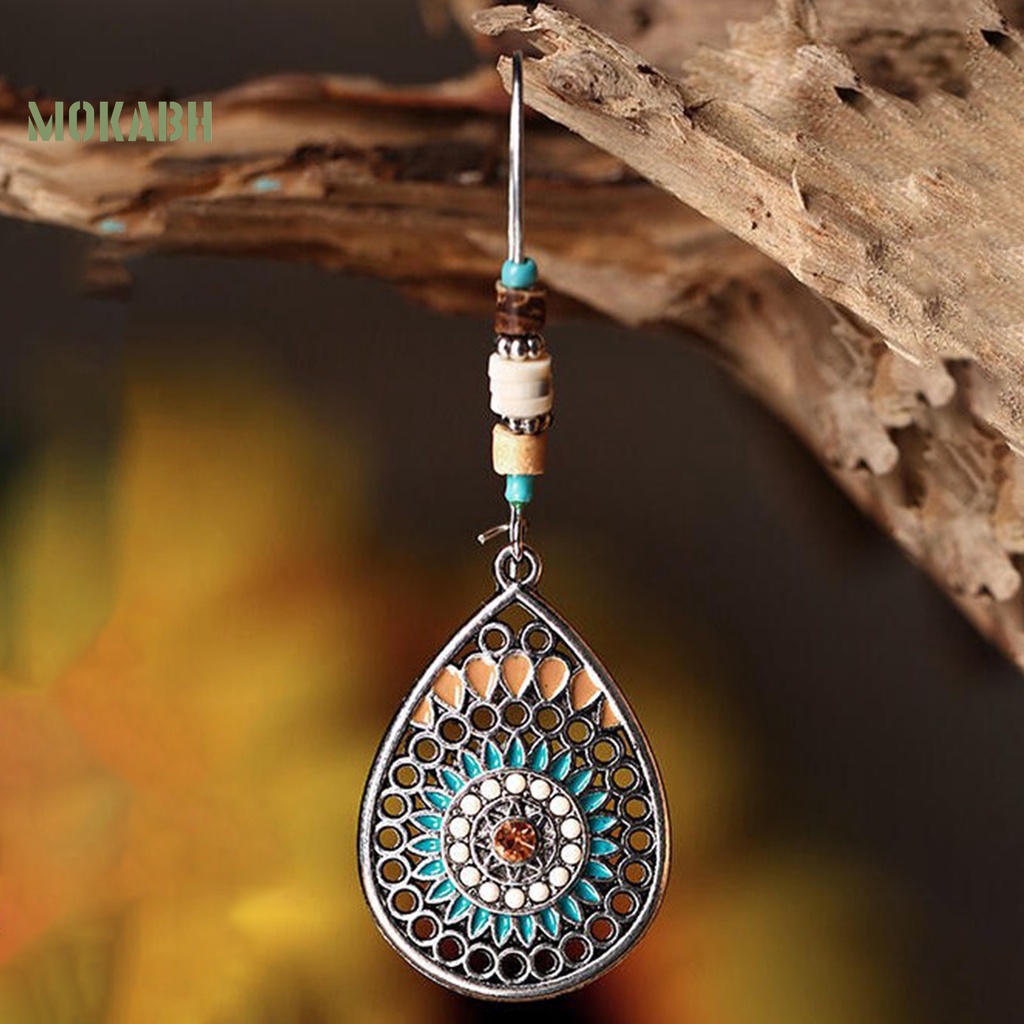 1 Đôi Bông Tai Hình Giọt Nước Họa Tiết Hoa Phong Cách Bohemia Cổ Điển