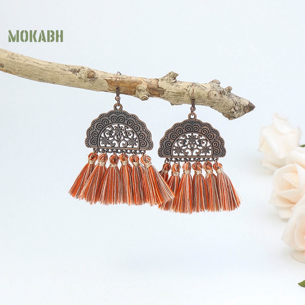 1 Cặp Bông Tai Hợp Kim Dạng Cánh Quạt Tua Rua Phong Cách Bohemia