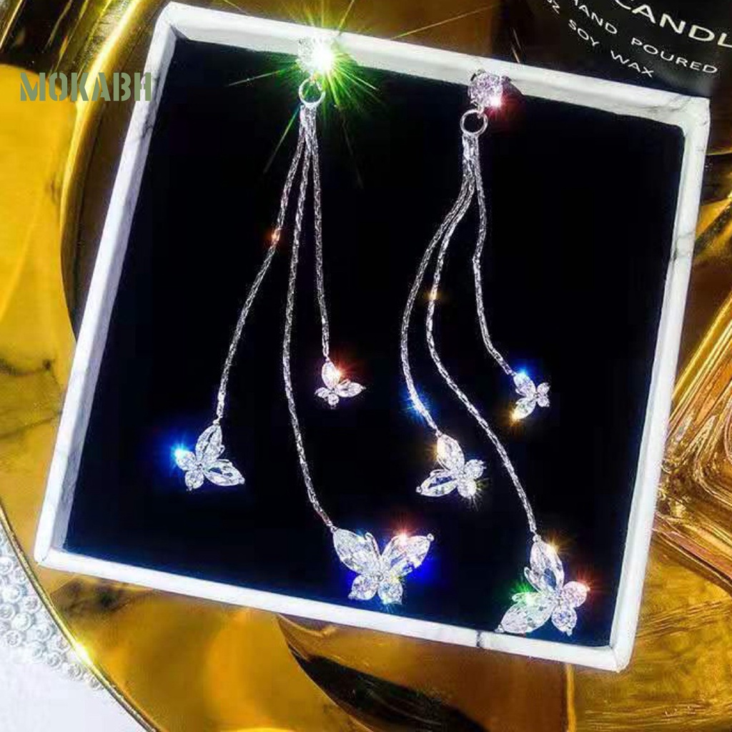 1 Đôi Bông Tai Hình Con Bướm Có Đính Đá Zircon Lấp Lánh Phong Cách Bohemia Dành Cho Nữ