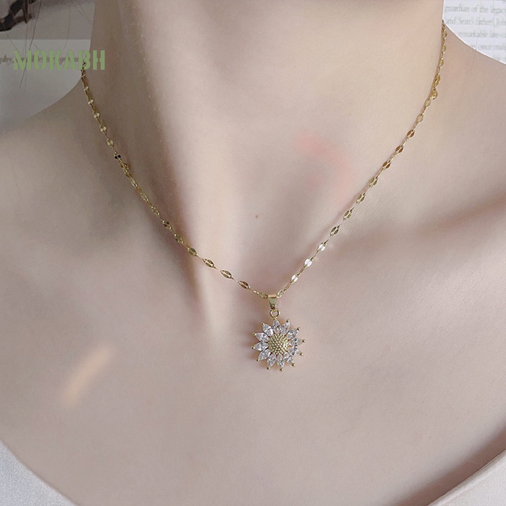 [Mok Abh] Vòng cổ Mạ Điện Mặt Hình Hoa Hướng Dương Lấp Lánh Có Thể Điều Chỉnh Kích Thước