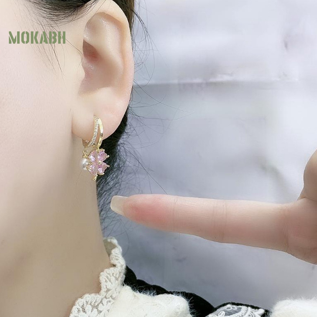 [Mokabh] 1 Đôi Bông Tai Hình Cỏ Bốn Lá Mạ Điện Bóng Cao Trang Trí Quyến Rũ Không Gây Dị Ứng