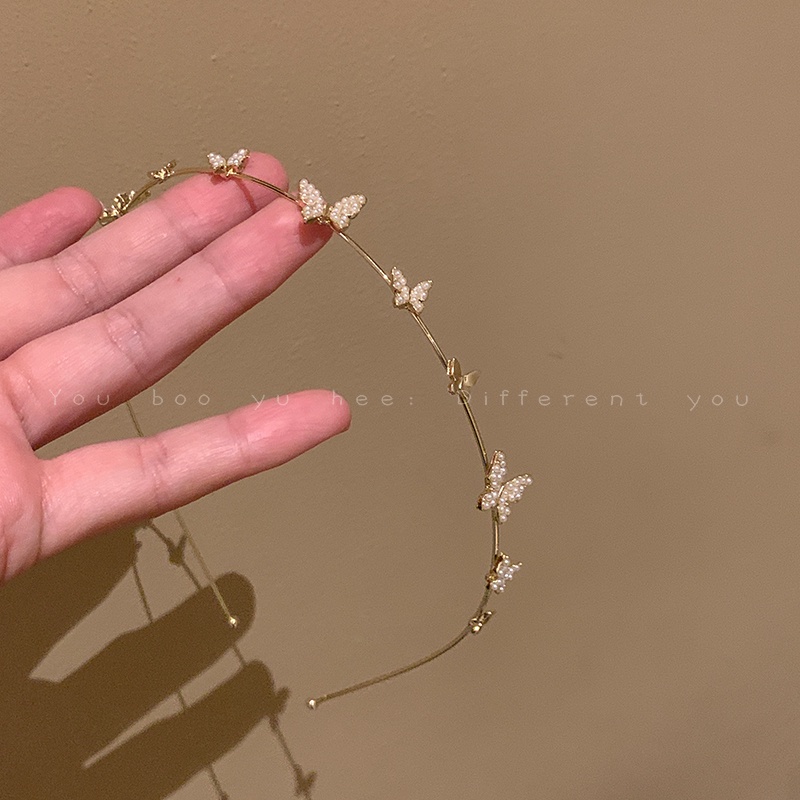 Cài Tóc Hình Bướm Đính Đá Opal Viền Mỏng Viền Vàng Dễ Phối Đồ Thời Trang Mùa Hè Cho Nữ