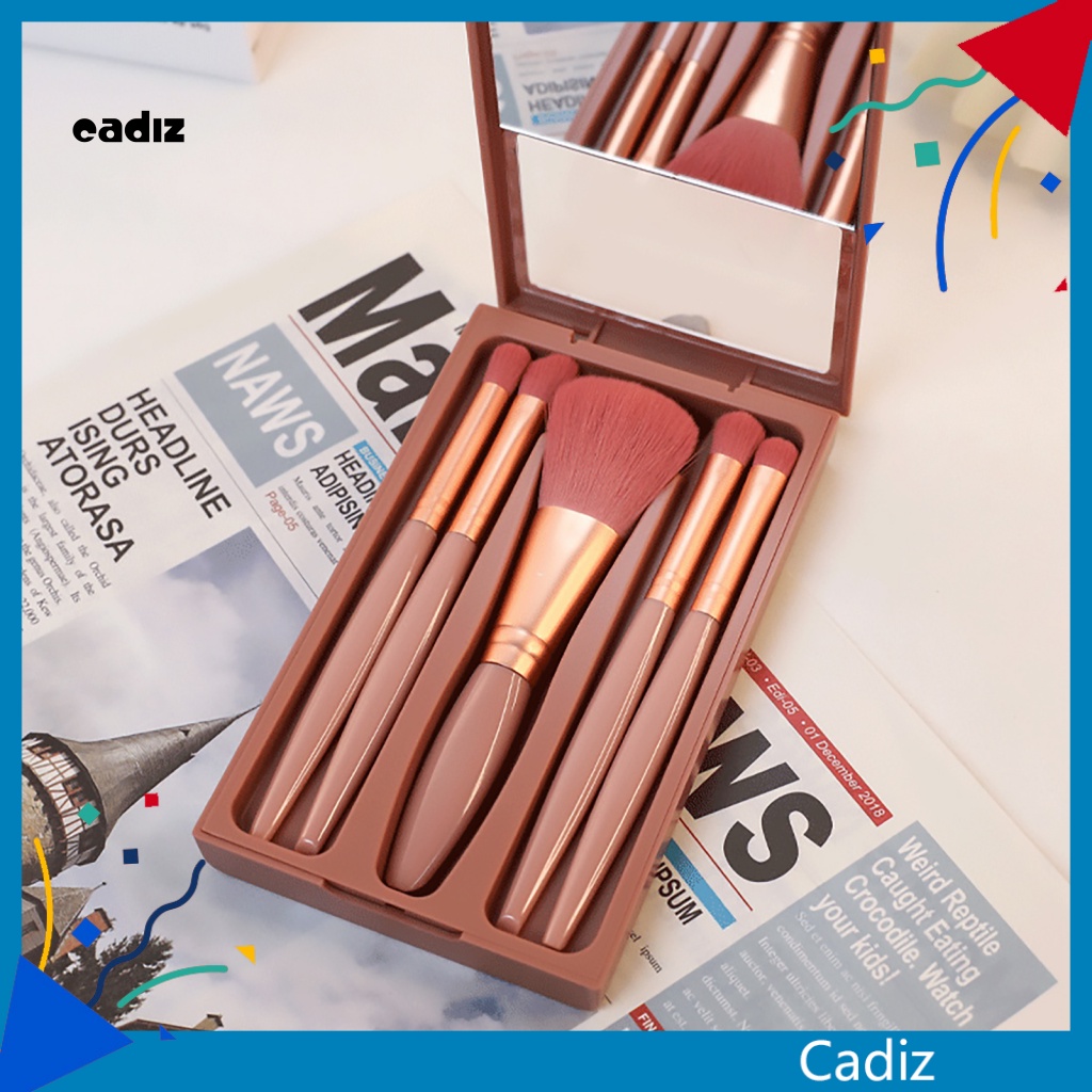 Bộ 5 Cọ Trang Điểm Với Gương Và Tay Cầm Chống Trượt Mềm Mại Dễ Dàng Mang Theo