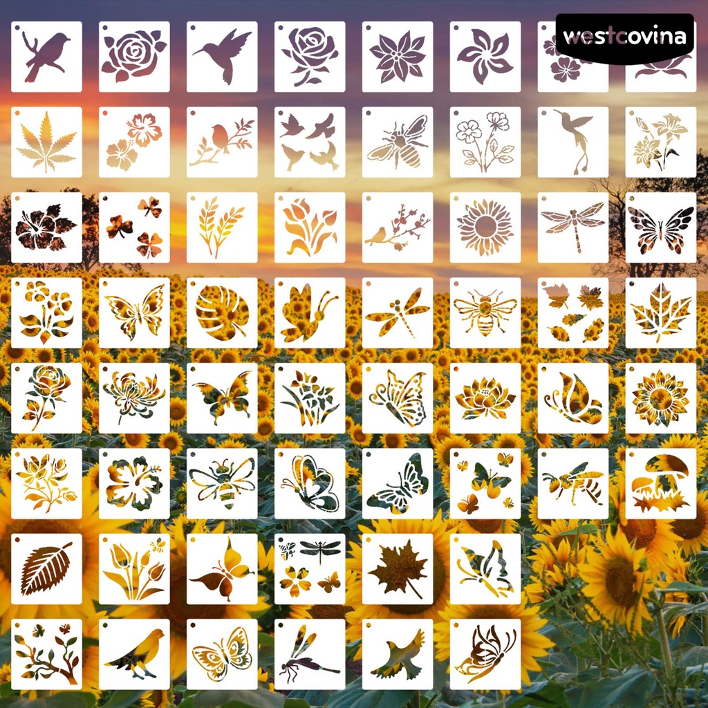 [WSTN] [WSTN]✎Bộ 60 Khuôn Vẽ Tranh Hình Hoa Lá Thú Cưng Khoét Rỗng Tái Sử Dụng Được