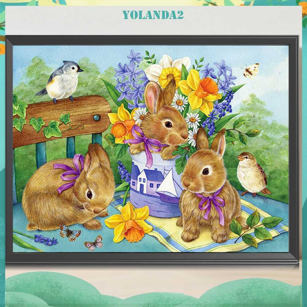 Tranh Đính Đá Kim Cương Toàn Bộ 5D DIY Hình Vẽ Thỏ Trang Trí Nhà Cửa