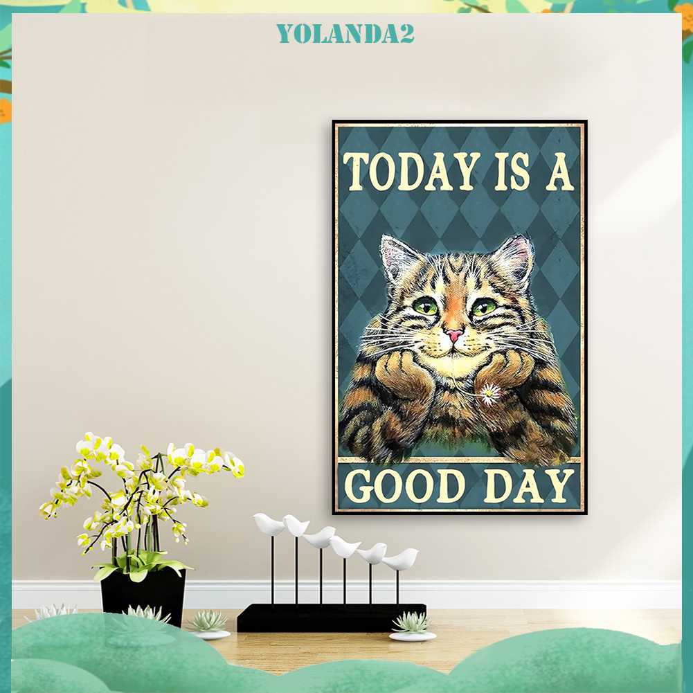 Tranh Đính Đá Kim Cương Toàn Bộ 5D DIY Hình Vẽ Mèo Và Chữ Trang Trí Nhà Cửa