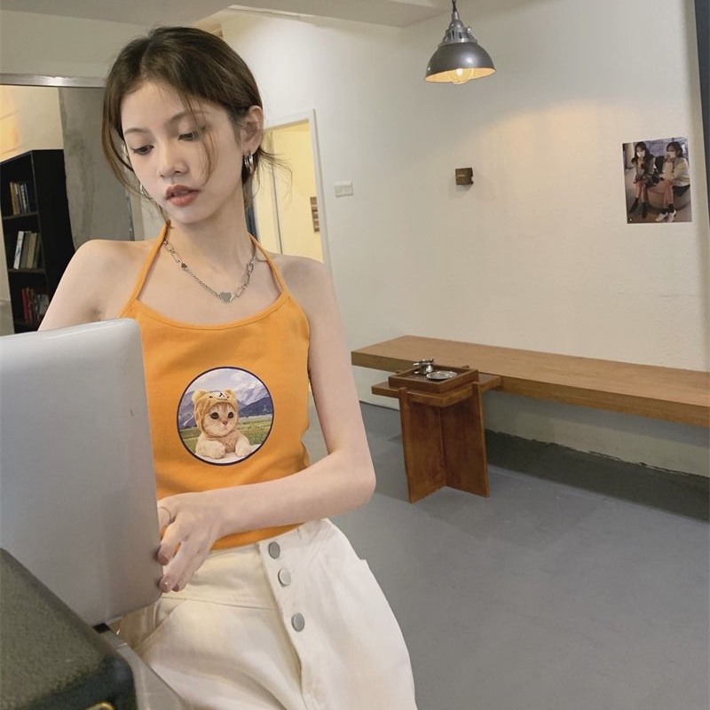 Áo Ngực Dây Đeo Cổ Dáng Ôm In Họa Tiết Thời Trang Hàn Quốc Mới Cho Nữ