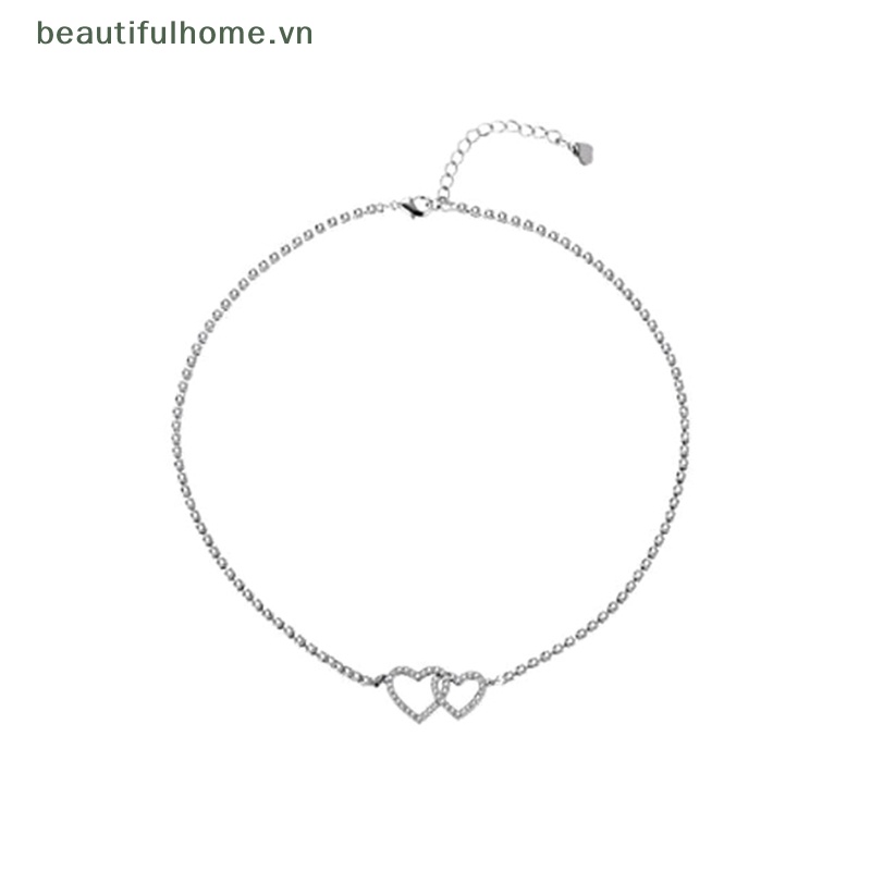 Vòng cổ Hai Trái Tim Đính Đá Kim Cương Thời Trang Hàn Quốc Dành Cho Nữ [Beautyhome]