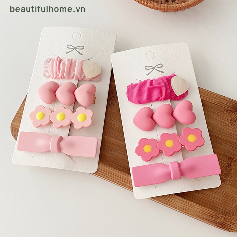 Set 4 / 2 Kẹp Tóc Nơ / Bông Hoa Màu Hồng Ngọt Ngào Cho Bé Gái
