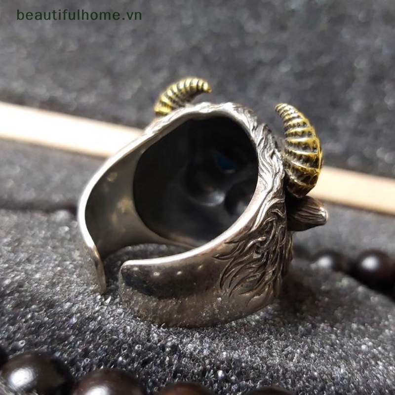 [beautifulhome] Nhẫn Hở Hình Đầu Bò Thời Trang Punk Cổ Điển Cá Tính Có Thể Điều Chỉnh Làm Quà Tặng Trang Sức Goth [beauty]