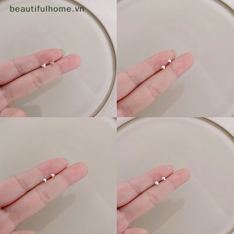 Bông Tai Hình Trái Tim / Ngôi Sao / Mặt Trăng Mini Đơn Giản Cho Nữ