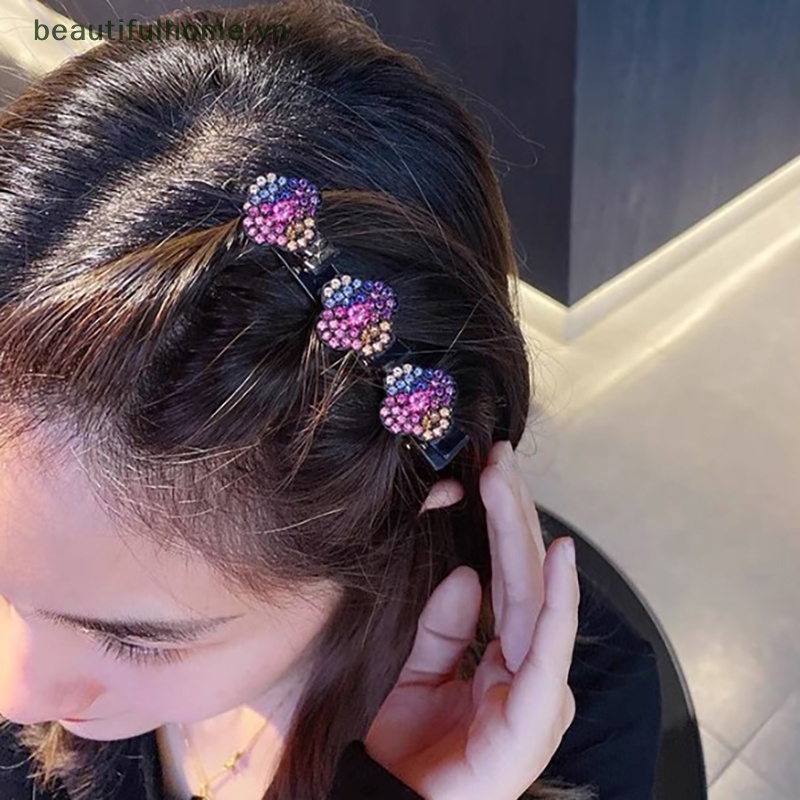 Kẹp Tóc Mỏ Vịt Bốn Lá Đính Pha Lê Lấp Lánh Có 3 Kẹp Nhỏ