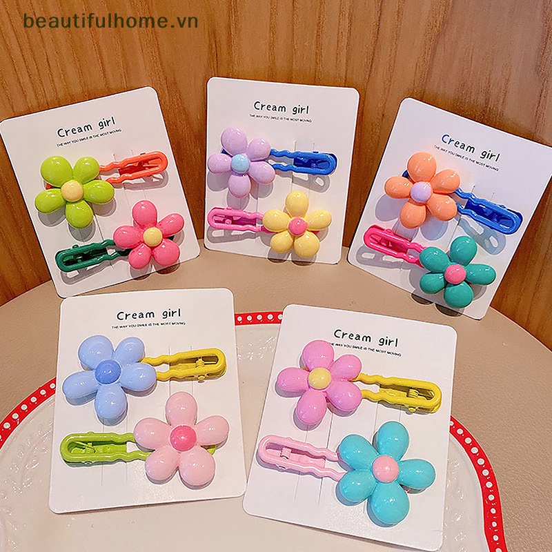 Bộ 2 Kẹp Tóc Hình Bông Hoa Nhiều Màu Sắc Phong Cách Cổ Điển Dễ Thương Cho Nữ