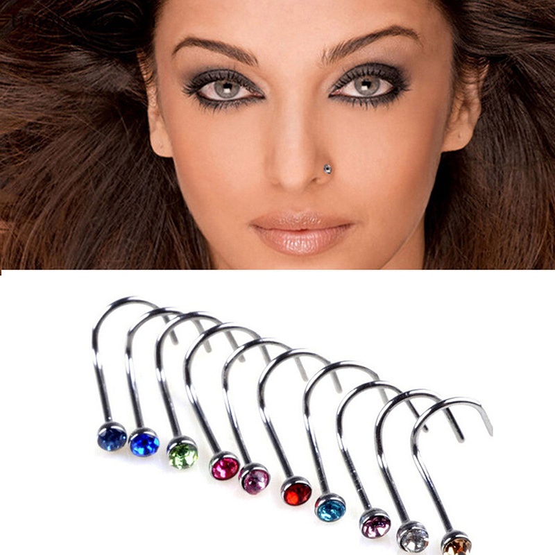 Set 10 Khuyên Mũi Bằng Thép Không Gỉ Đính Đá Thời Trang