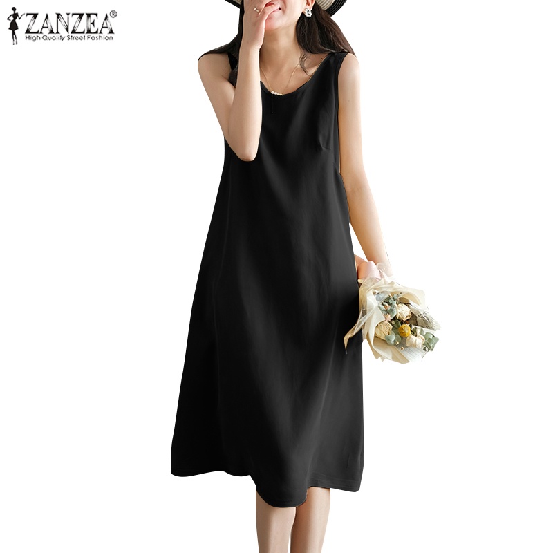 Zanzea Đầm Nữ Cộc Tay Cổ Tròn Dáng Chữ A Thời Trang Hàn