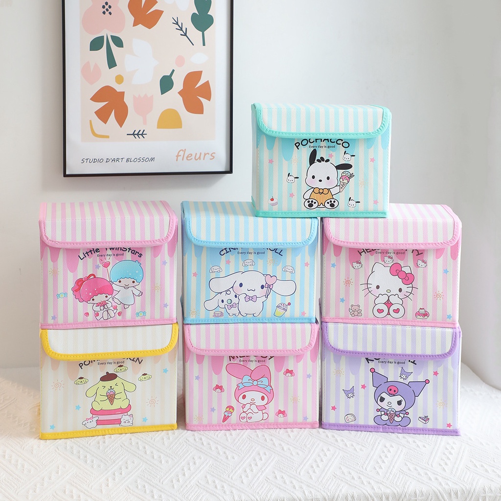 Hộp Da PU Đựng Đồ Trang Điểm / Mỹ Phẩm Để Bàn Gấp Gọn Được SY2 Sanrio Kuromi mymelody Pochacco