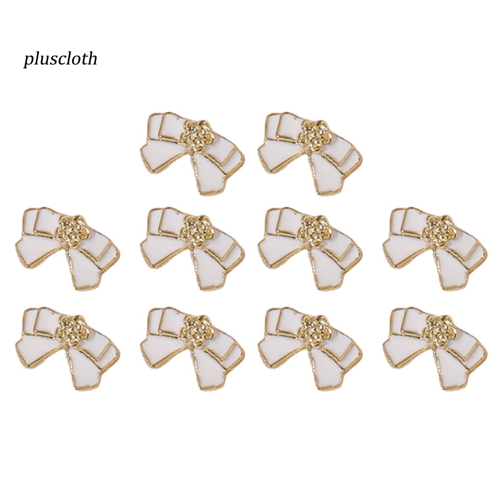 < Pluscloth > Set 10 Phụ Kiện Trang Trí Móng Tay Nghệ Thuật Bằng Hợp Kim Bóng Cao Hình Hoa Trà Nơ Phong Cách Ba Chiều Dành Cho Salon Cung