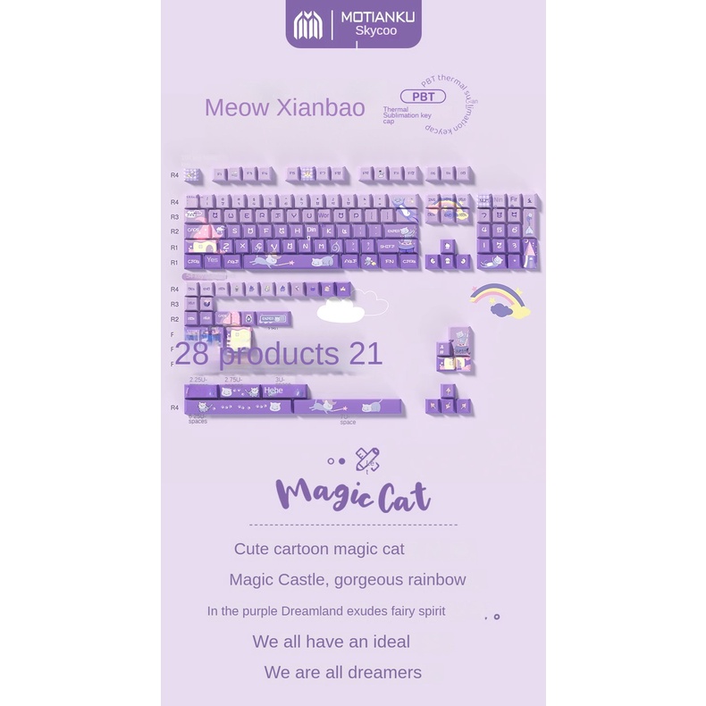 Bàn Phím Cơ PBT 68 In Họa Tiết Hoạt Hình Mèo / Lâu Đài Xinh Xắn