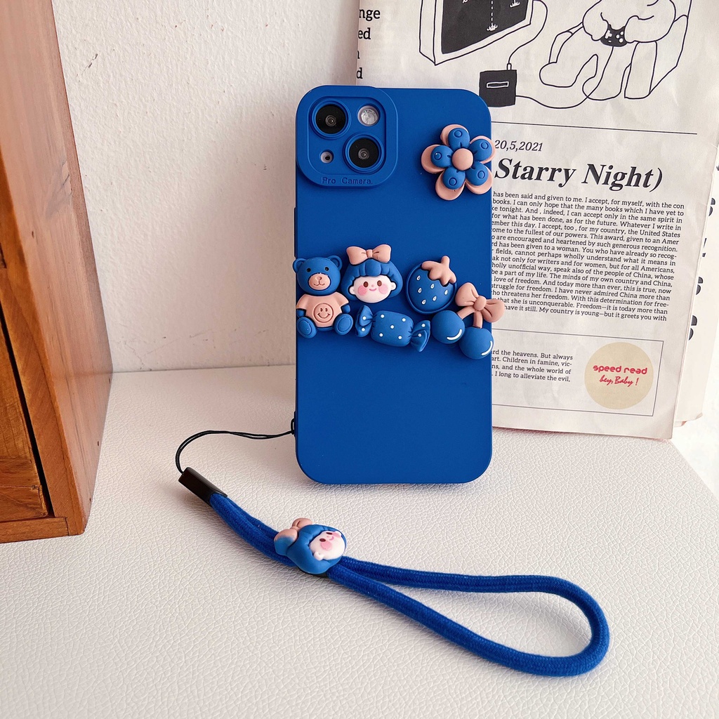 Ốp Điện Thoại Di Động Dạng Nhẫn Ngắn Mặt Hoạt Hình Dễ Thương Đơn Giản Có Dây Đeo Tay Trang Trí Cho