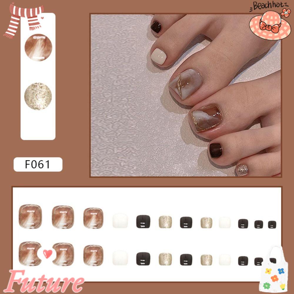 Set 24 Móng Chân Giả Hình Vuông Phong Cách Pháp Cho Nữ