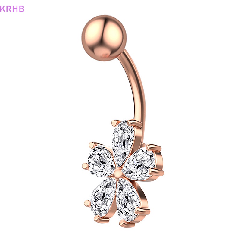 Khuyên Rốn Chất Liệu Thép Không Gỉ Đính Đá Hình Hoa Mới