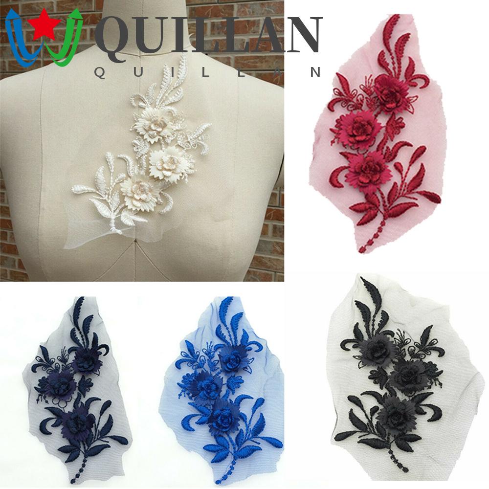 Vải ren thêu hoa 3D đính đá hạt ngọc trai nhiều màu sắc trang trí váy cưới chuyên may vá quần áo thủ công DIY