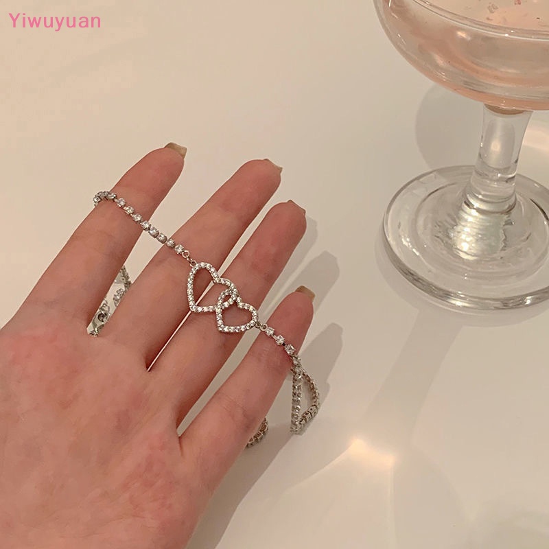 < Yiwuyuan > Vòng cổ Hai Trái Tim Đính Kim Cương Thời Trang Hàn Quốc Nhẹ Nhàng Quà Tặng Trang Sức Cho Nữ