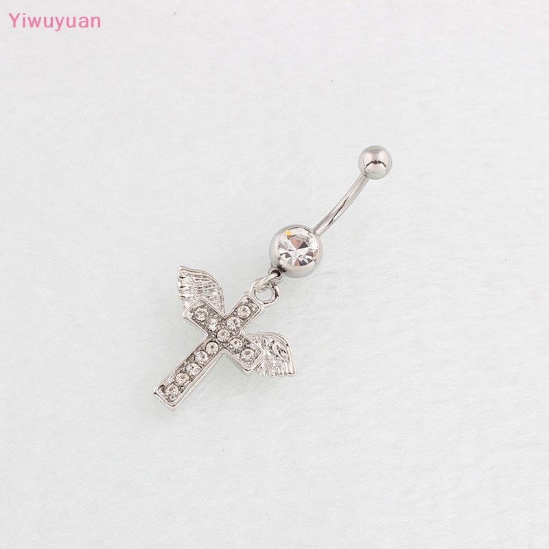 < Yiwuyuan > Khuyên Rốn Đính Đá Sáng Bóng Hình Đôi Cánh Chéo Màu Bạc Phong Cách Punk Quyến Rũ Dành Cho Nữ