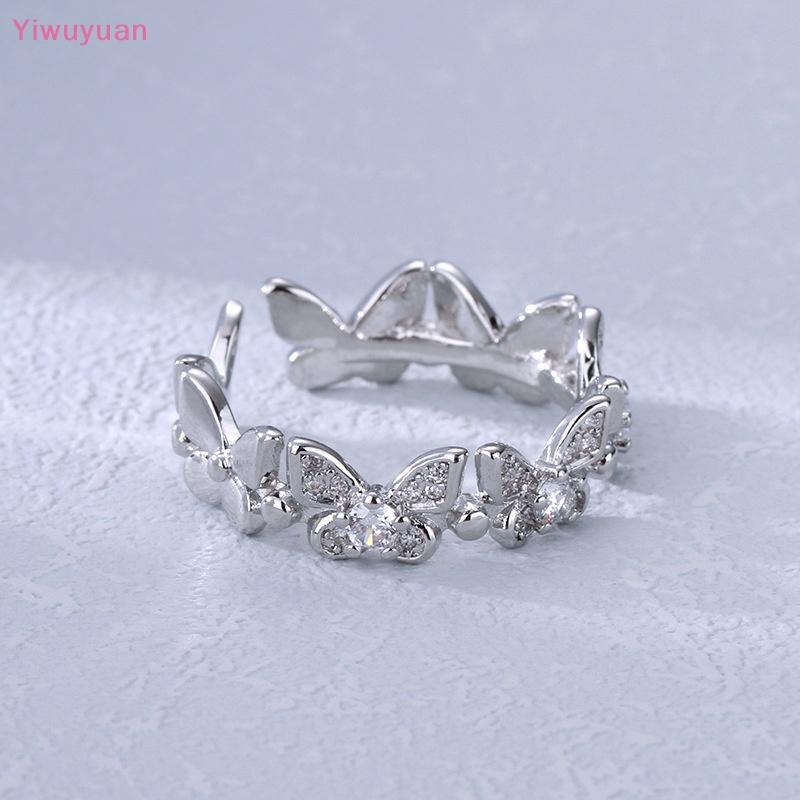 < Yiwuyuan > Nhẫn Hình Học Đính Đá Zircon Lá Bướm Thời Trang Tối Giản Có Thể Điều Chỉnh Quà Tặng Trang Sức Cho Nữ Mới