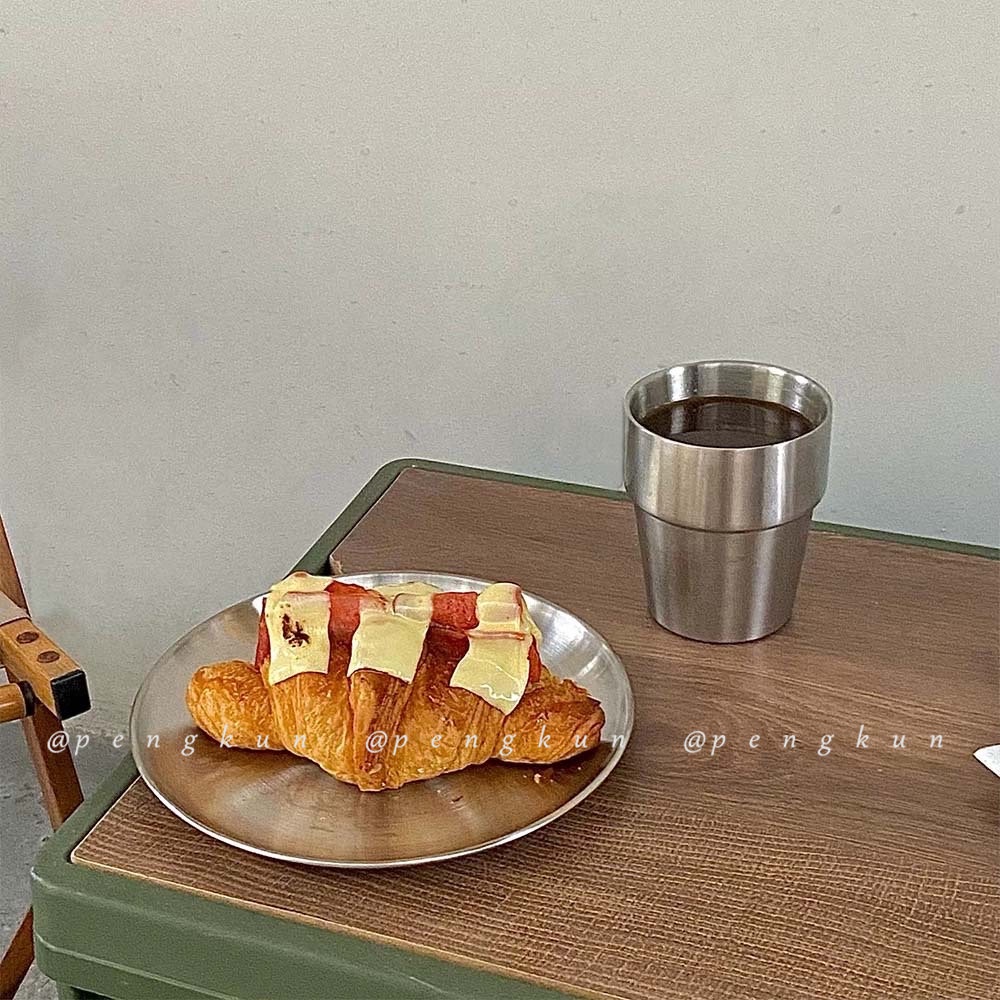 Cốc Uống Cà Phê Latte Bằng Thép Không Gỉ 304 Hai Lớp Phong Cách Retro Hàn Quốc